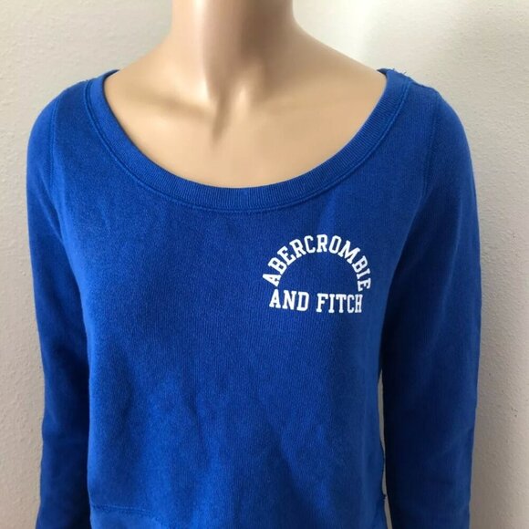 NWT Abercrombie & Fitch Womens Crop Logo Sweater Size S M Blue - Picture 3 of 4